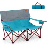 COSTWAY Chaise de Camping Surdimensionnée, Chaise de Pique-Nique Portable à 2 Places, Chaise de Plage avec Porte-gobelet et Sac de Transport, Charge 300 KG (Bleu,149 x 70 x 80 cm)
