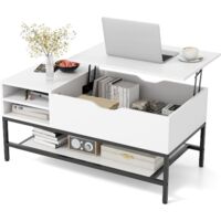 Table Basse Ronde Relevable Avec Plateau Et Étagère - Design Blanc Et Gris, 70x70x50 Cm, Parfaite Pour Salon Ou Bureau - 7