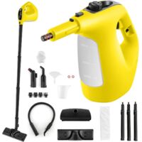 COSTWAY Nettoyeur Vapeur Portatif 1400W avec 14 Accessoires, Balai Vapeur Continue et Durée d’Utilisation Illimitée Réservoir d’Eau 400 ml, pour Nettoyer Plancher Tapis Rideaux (Jaune)