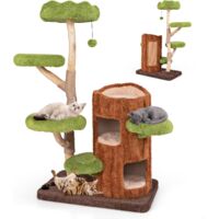 Arbre à Chat 174 Cm PawHut - 3 Lits, 2 Niches, Griffoirs Sisal, Jouets - Tissu Peluche Gris - Stable Pour 2-3 Chats