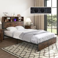Costway – Cadre de lit double 140x200cm avec sommier en métal – Tête de lit avec multiprise intégrée – 2 prises + 1 USB-A et 1 Type-C – Espace de rangement sous le lit