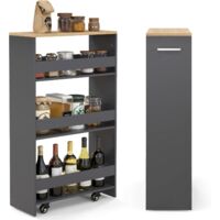 Costway – Desserte de cuisine étroite 20 cm – 4 niveaux avec roulettes verrouillables – Construction en bois d'ingénierie – Poignée multifonctionnelle