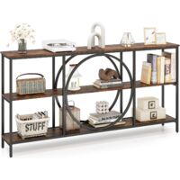 Costway – Table console 180 cm – Cadre métallique – 3 étagères ouvertes – Plateau en faux bois – Dimensions 180 x 30 x 90 cm – Couleur brun rustique