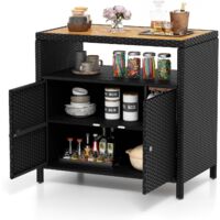 Costway – Armoire de jardin en rotin PE avec plateau en bois d'acacia – Compartiment ouvert et 2 portes – Structure métallique anti-basculement – 90 x 53 x 86 cm
