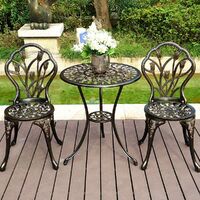 COSTWAY Table et 2 chaises de jardin salon de jardin en aluminium coulé style antique