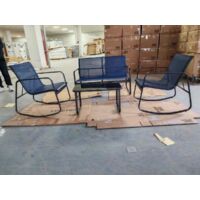 Costway – Ensemble table et chaises de jardin 4 pièces – Chaises à bascule avec cadre métallique – Table en verre trempé – Charge 150 kg – Bleu