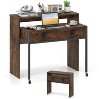 Costway – Bureau extensible en bois MDF avec 2 tiroirs – Table d'ordinateur compacte avec roulettes – Dimensions 100 x 63 x 88 cm – Marron rustique