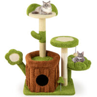 Petit Arbre à Chat 92 cm, Arbre a Chat Cactus, Condo, Poteaux et Planche à Griffer en Sisal, 4 Plateformes, Tour pour Chaton, Pompon, Jouet à Ressort