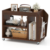 Bibliotheque Basse 3 Niveaux, Etagere Basse avec roulettes, Porte-Revue Latérale, Support d'imprimante, Table d’Appoint pour Salon, 76 x 39,5 x 55 cm