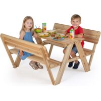 Costway – Table de pique-nique enfant en bois sapin massif – 2 bancs avec dossier – Charge 150kg – Pour 4 enfants de 3 ans et plus