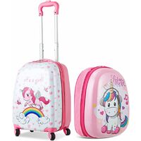 Costway Valise Enfant A Roulettes 16 Sac A Dos 12 Ensemble De Bagage En Rose