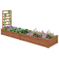 Jardinière avec Treillis en Bois avec Base Ouverte, 2 Bacs à Fleurs Extérieur pour Plante Grimpante, Lit de Jardin Surélevée, Marron