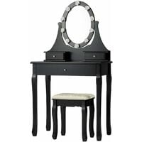 COSTWAY Coiffeuse Table de Maquillage avec Miroir Ovale Tabouret et Lumière LED Noir