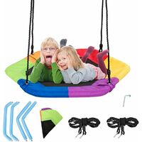 COSTWAY Balançoire Nid d’Oiseau Ø100CM Charge Maximal 150KG pour Enfants et Adultes Hauteur Réglable de 100 à 160CM (Coloré (hexagone))