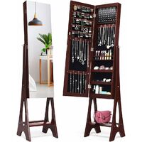 COSTWAY Armoire à Bijoux avec 12 LED Sur Pied Doublure Intérieure en Velours Angle Réglable 36 × 33,4 x 154 CM Marron