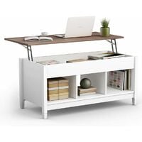 COSTWAY Table Basse avec Plateau Relevable,3 Compartiments Ouverts pour Rangement Polyvalents pour Salon, Bureau Blanc