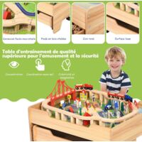 Costway Circuit Voiture Enfant 100 Pcs Avec Table D Activites Tiroir A Roulettes Verrouillables Jouet Educative