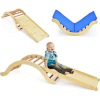 COSTWAY 4 en 1 Triangle d'escalade Enfants avec Rampe Réversible &Réglable, Jouet d'arc d'escalade Moderne en Bois avec Coussin Doux pour Glisser Grimper, Charge 60KG pour Enfants de 1 Ans+