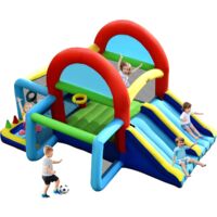 COSTWAY Château Gonflable avec Auvent Double Toboggan Piscine à Balles But de Football Jeu de Cible Lancer d'Anneaux sans Gonfleur