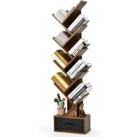 Bibliothèque Enfant Rotative 360° En Forme D'arbre - 4 Niveaux, 7 Compartiments, En Bois Pin, Pour Chambre Ou Salon