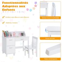 Bureau Enfant Avec Chaise COSTWAY - 90x46x81 Cm, Bois, Placards, Tiroir, Anti-basculement