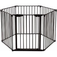 COSTWAY Barrière de Sécurité Clôture de Cheminée en FerPare-Feu de Cheminée 6 Pans 380x75cm, Noir
