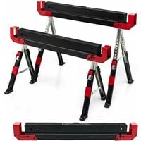COSTWAY Lot de 2 Tréteaux Métalliques Robuste Stable, Pieds Antidérapants Ajustables Reglable 61,5 à 82,7 cm, Grand Support jusqu’à 1180kg Usage en Paire