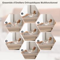 Ensemble 6 Oreillers COSTWAY Mousse Mémoire - Appuie-tête Amovible - Confort Post-Op Et Grossesse