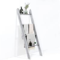 COSTWAY Porte-Serviettes en Bois de Pin à 4 Niveaux Surface Biseautée Antidérapante 50x7,5x136,7 cm/Étagère Salle de Bain Entièrement Peint Simple Rustique pour Salon/Salle de Bain-Gris