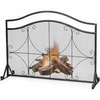 COSTWAY Pare-étincelles Cheminée Métal Barrière Sécurité Pare-feu Protection Grille, Pare Feu Cheminée Unique en Fer Anti-Étincelles Autoportante, 112x33x83CM