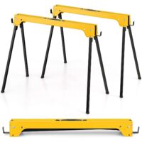 COSTWAY Lot de 2 Tréteaux Pliables Métalliques Charge Max 600 kg, Tréteaux Pliants Compacts avec 4 Crochets, Poignée, Pieds Antidérapants pour Bricolage, Sciage, 92 x 48 x 74 cm