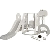 COSTWAY Ensemble Toboggan Balançoire 6 en 1 HDPE Basket-ball Football Escalade Golf pour Enfants 18 Mois+ Gris+Blanc
