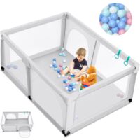 Costway – Parc bébé 120 x 190 cm – Maille respirante avec porte de sécurité – 50 balles colorées – Ventouses antidérapantes – Tissu Oxford non toxique