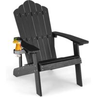 Costway – Fauteuil Adirondack en HIPS grain de bois – Chaise d'extérieur imperméable – Porte-gobelet rotatif – Charge 170 kg – Confort ergonomique