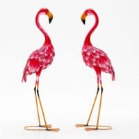 COSTWAY Statue de Flamant Rose Lot de 2 pour Jardin Cadre en Métal Imperméable Plumes de Couleur Dégradée Animaux Realiste