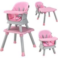 COSTWAY Chaise Haute Bébé Evolutive 6 en 1 avec Plateau Blocs de Construction Amovible Harnais à 5 Points,Charge 25kg,6-36 Mois Rose