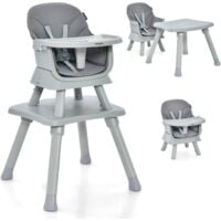COSTWAY Chaise Haute Bébé Evolutive 6 en 1 avec Plateau Blocs de Construction Amovible Harnais à 5 Points,Charge 25kg,6-36 Mois Gris