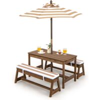 Costway – Table de pique-nique pour enfants en bois de sapin avec parasol réglable – 2 bancs rembourrés – Dimensions 89 x 44 x 50 cm – Pour 4 enfants