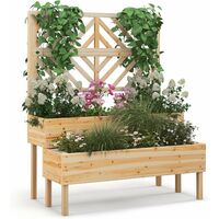 Costway – Jardinière 2 niveaux en bois de sapin avec treillis – Dimensions 109 x 62 x 135 cm – Trou de drainage pour plantes grimpantes
