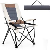 Costway – Chaise de camping pliante 150 kg – Dossier haut et coussin lombaire – Cadre métal robuste – Porte-gobelet – Pliable avec sac de rangement