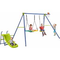 Costway – Balançoire 4 en 1 avec toboggan et panier de basket – Balançoire nid d'oiseau Ø82 cm – Hauteur réglable 35-75 cm – Charge 50 kg pour 4 enfants 3-12 ans