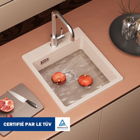 Cecipa Lavello in Quarzo 40x45 cm Colore Avena 1 Vasca Lavello in Quarzo e Resina Lavello da Cucina Lavello da Incasso 1 Vasca
