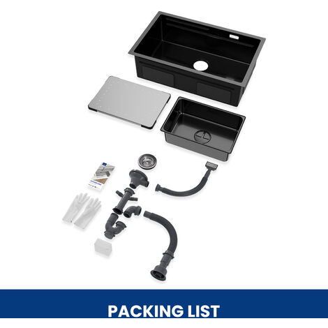 Cecipa Lavello da Cucina 1 Vasca, 70x44x21 cm, Lavello con Gocciolatoio e Vasca, Lavello Sottotop da Cucina in Acciaio Inox 201, Nero