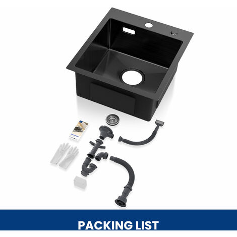 Cecipa Lavello Cucina 1 Vasca 40×45 cm Lavello in Acciaio Inox Da Incasso o Filo Ad Almeno 40 cm dal Fondo del Mobile - Nero