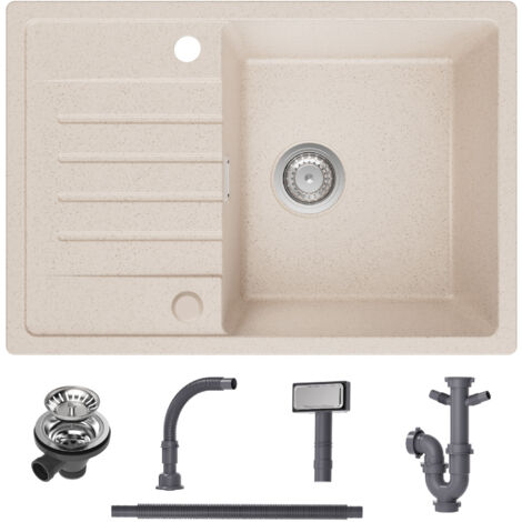 CECIPA Lavello cucina con gocciolatoio - Colore Avena 65 x 45 cm Lavello da incasso in quarzo e resina - Lavello 1 vasca con ripiano