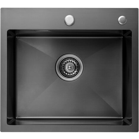 CECIPA Nero PVD Nano Lavello da Cucina 1 Vasca, Lavandino Cucina, Lavello Quadrato Cucina in Acciaio Inox, 50 x 45 x 18.5 cm