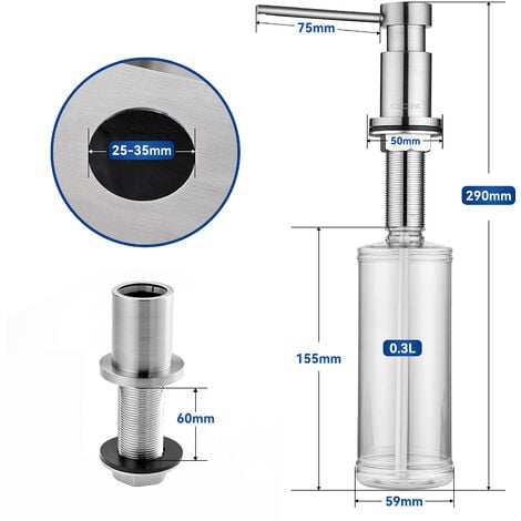 Dispenser sapone liquido lavandino da cucina 300 ml con pompa in acciaio  inox 30