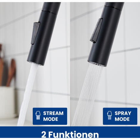Cecipa Grifo Monomando de Cocina con Ducha Extraíble - Negro - Grifo Mezclador para Fregadero de Cocina Giratorio 360° de Acero Inoxidable - Grifo de Cocina 2 Modos de Salida de Agua