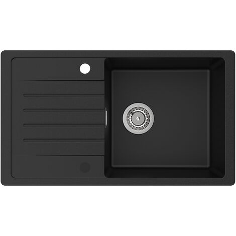 Fregadero de cocina 78 x 45 cm, fregadero de granito, fregadero negro con escurridor