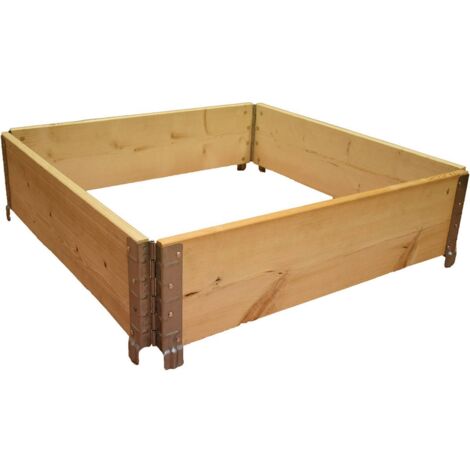 Multitanks – Carré potager en bois naturel 800x800mm – Hauteur 195mm – Contenance 124 litres – Montage sans fixation – Modulable avec réhausses (1/3)